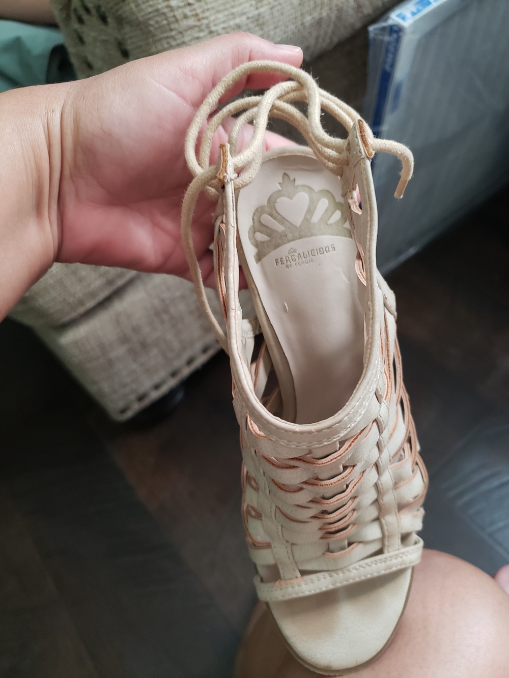 Beige Lace-Up Woven Gladiator Heels - Women's Sandals - Picture 8 of 9